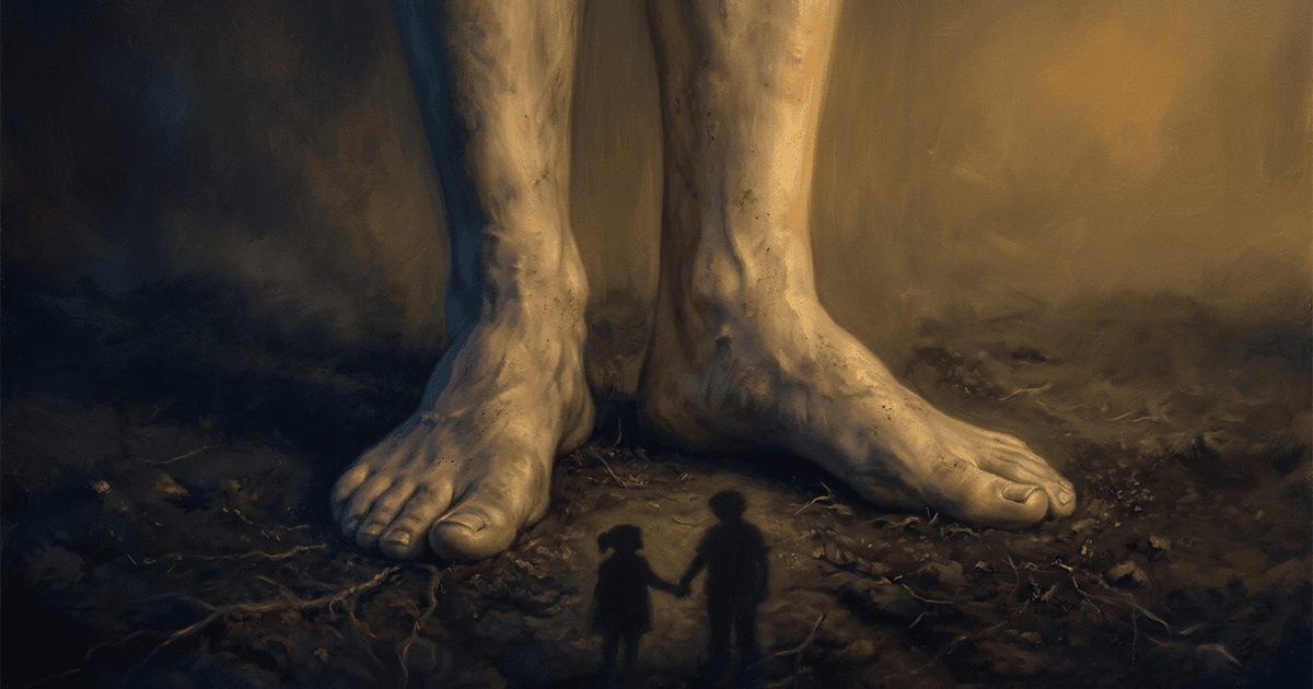 Piernas firmes en tierra con una sombra pequeña a sus pies — el adulto que sostiene al niño